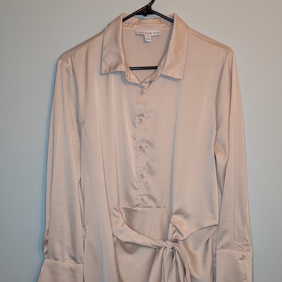 AND NOW THIS Cream Satin Dress with Tie - Picture 3 of 8